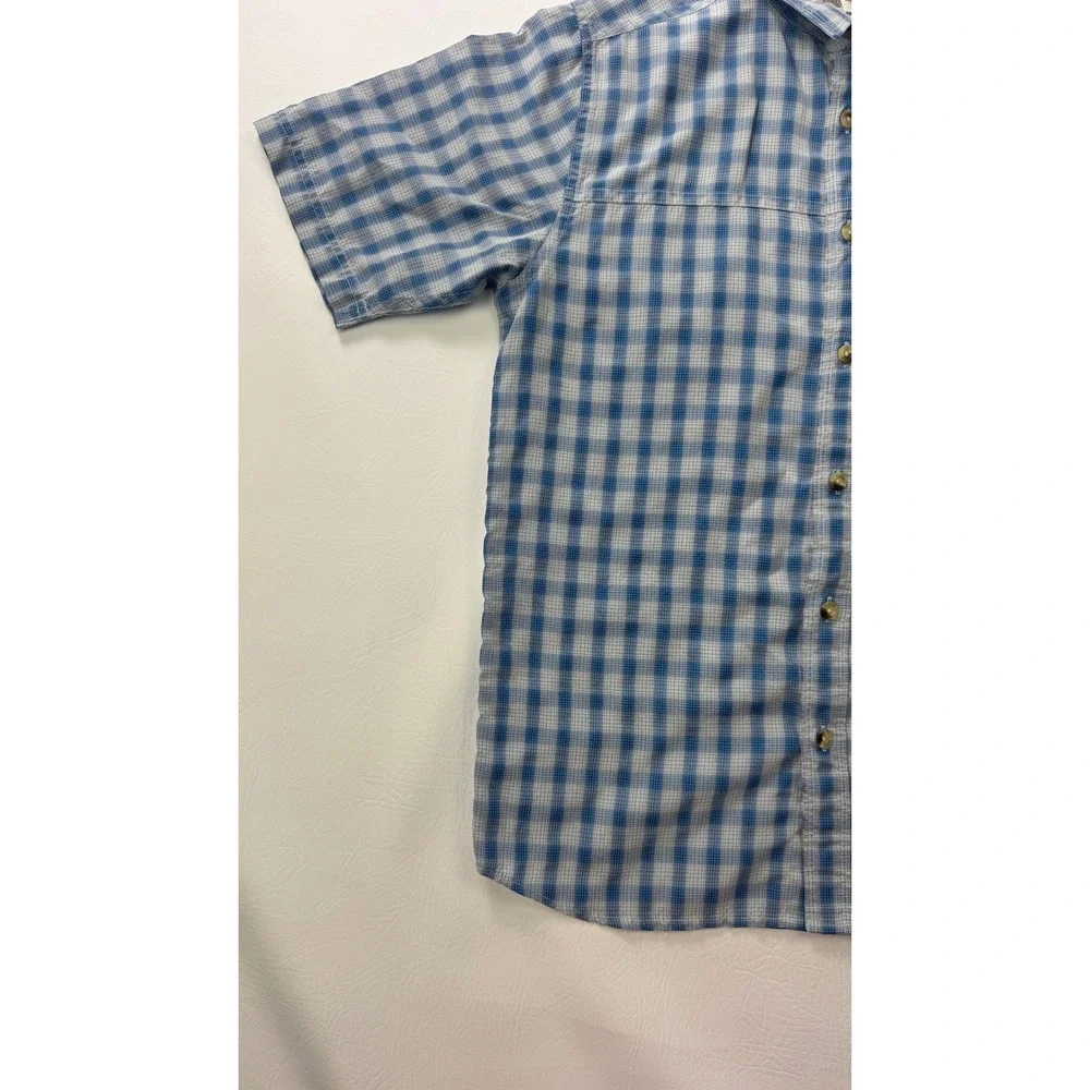 The North Face Mens Blue Gingham Plaid Short Sleeve Button Down Shirt Small AH6S